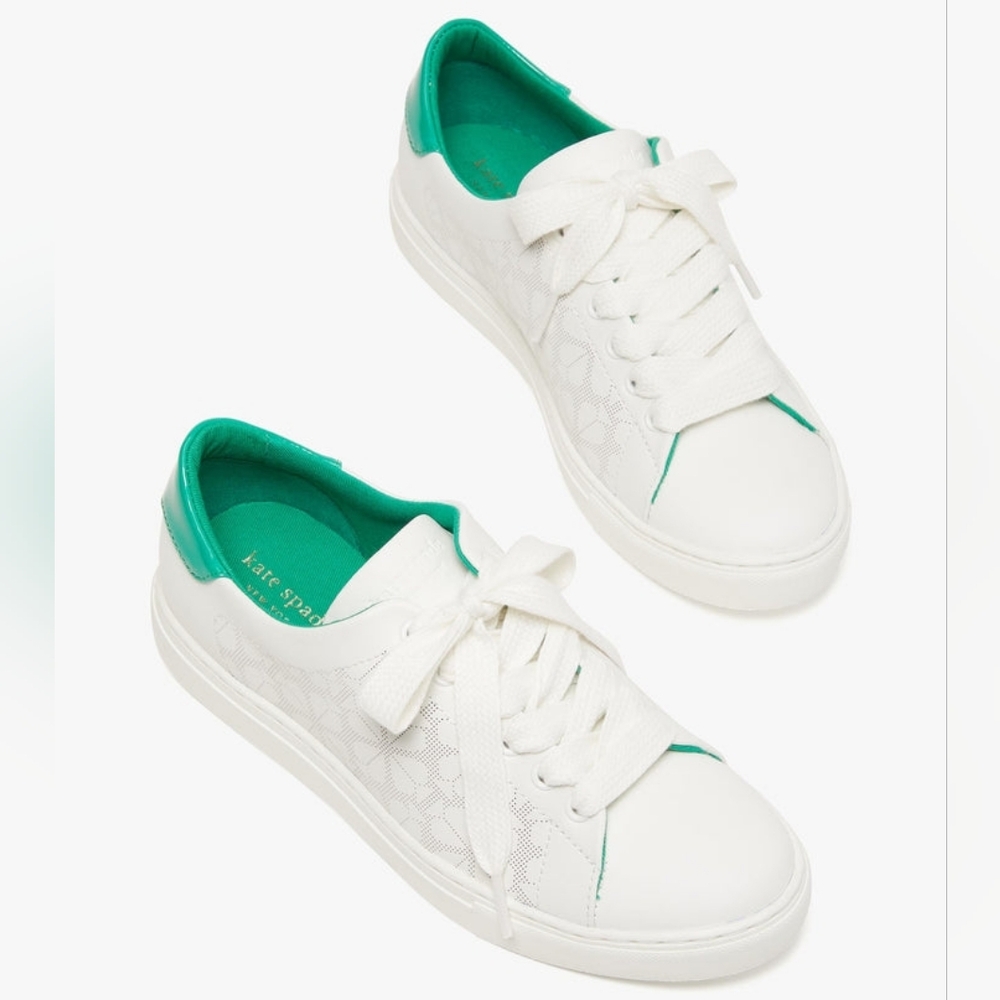 kate spade White & Green Audrey Sneakers with Clover Accents Size 6